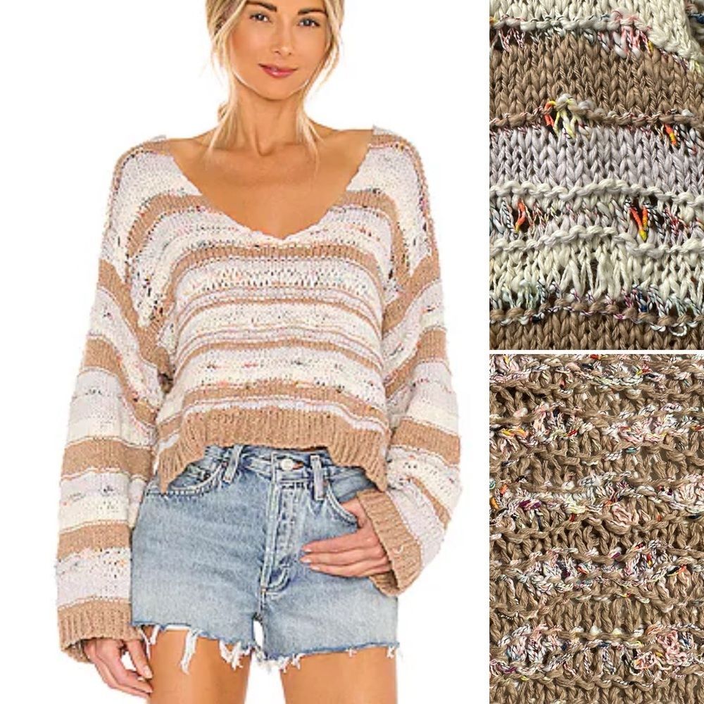FREE PEOPLE Lake Life Open Weave Crochet Oversized Boxy Cropped Sweater M L